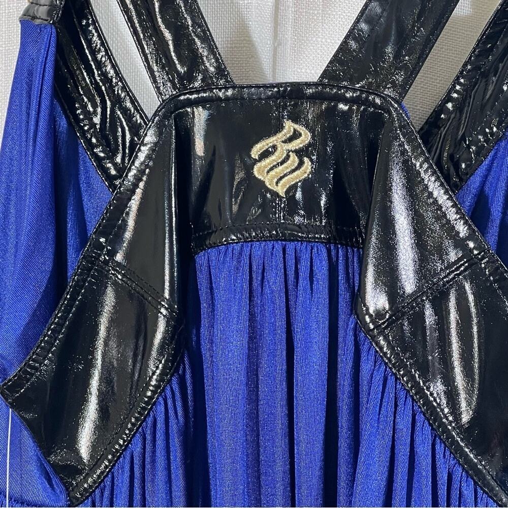 Rocawear NWT Blue Faux Patent Leather Buckle Strap Mini Babydoll Dress Size L - Picture 10 of 15